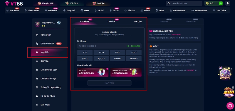 Hướng dẫn nạp tiền VT88